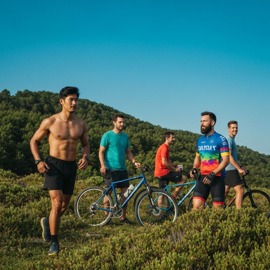 Active men pursuing healthy lifestyle